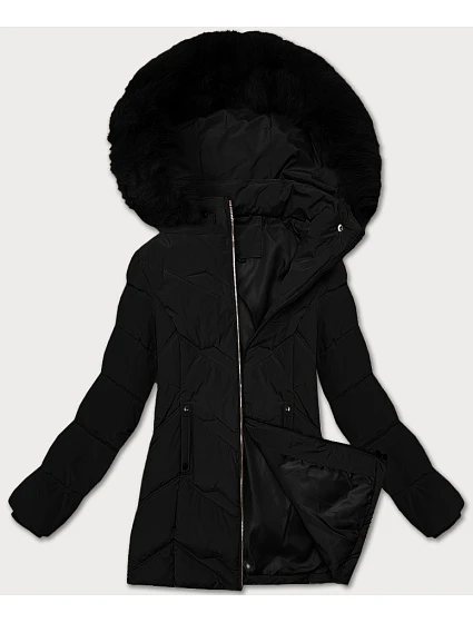 Černá dámská zimní plus size bunda s kapucí model 21248343 - S'WEST Černá dámská zimní plus size bunda s kapucí model 21248343 - S'WEST
