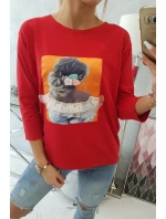 Blúzka s 3D grafikou, čipková červená