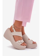 Kožené Dámské Sandály Na Klínku A Platformě model 21695737 Béžové - S.Barski