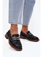 Skórzane Zamszowe Mokasyny Damskie Z Ozdobnym Detalem D&A MR52-178 Czarne