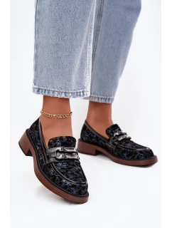 Skórzane Zamszowe Mokasyny Damskie Z Ozdobnym Detalem D&A MR52-178 Czarne