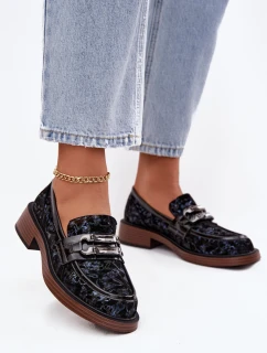 Skórzane Zamszowe Mokasyny Damskie Z Ozdobnym Detalem D&A MR52-178 Czarne