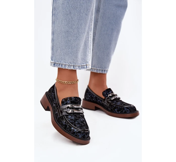 Skórzane Zamszowe Mokasyny Damskie Z Ozdobnym Detalem D&A MR52-178 Czarne