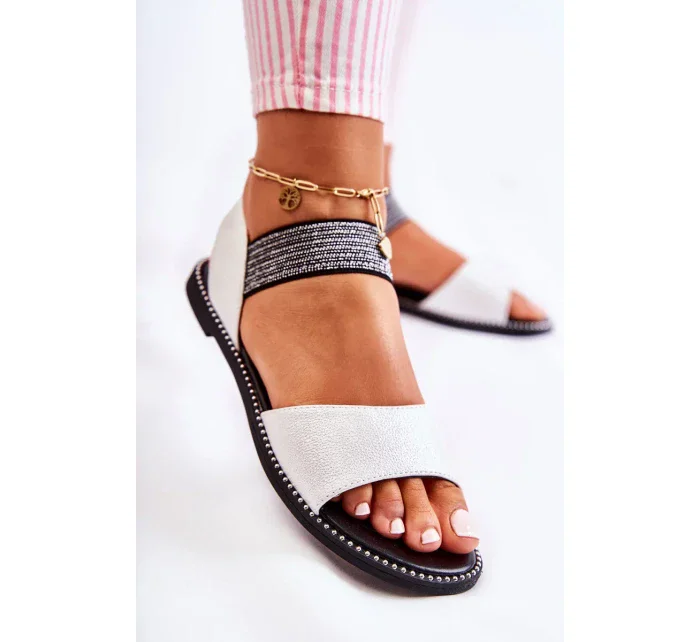 Klasický kožené sandály s cvočky Stříbrná Shelly Klasický kožené sandály s cvočky Stříbrná Shelly