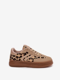 Dámske tenisky na platforme s leopardím vzorom - béžové Denissa