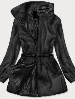 Čierna kožušinová bunda so stojačikom (GSQ2228)