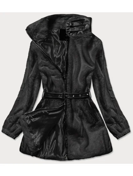 Čierna kožušinová bunda so stojačikom (GSQ2228)