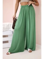 Dámske široké viskózové nohavice s elastickým pásom zelené Dámske široké viskózové nohavice s elastickým pásom zelené