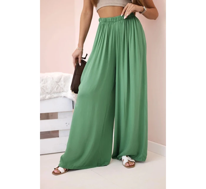 Dámske široké viskózové nohavice s elastickým pásom zelené Dámske široké viskózové nohavice s elastickým pásom zelené