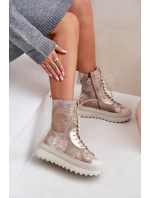 Skórzane Zamszowe Botki Na Platformie Ocieplane Maciejka 06565-04 Beżowe