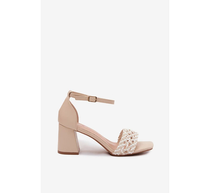 Ženské sandály na podpatku s pleteným vzorem světle béžové model 22122869 - Boto