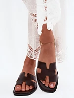 Dámske žabky s výrezmi Flat Chocolate Imitation Leather Santoria