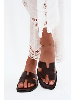Dámske žabky s výrezmi Flat Chocolate Imitation Leather Santoria