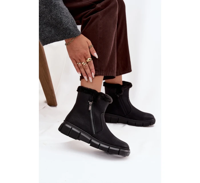 Dámske snehové topánky Briselle na platforme s kožušinou - čierne Dámske snehové topánky Briselle na platforme s kožušinou - čierne