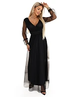 Dlouhé maxi šaty s rukávy a obálkovým výstřihem černé model 22045481 - numoco basic Dlouhé maxi šaty s rukávy a obálkovým výstřihem černé model 22045481 - numoco basic