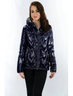 Tmavo modrá prešívaná dámska bunda s kapucňou (R9562) Tmavo modrá prešívaná dámska bunda s kapucňou (R9562)