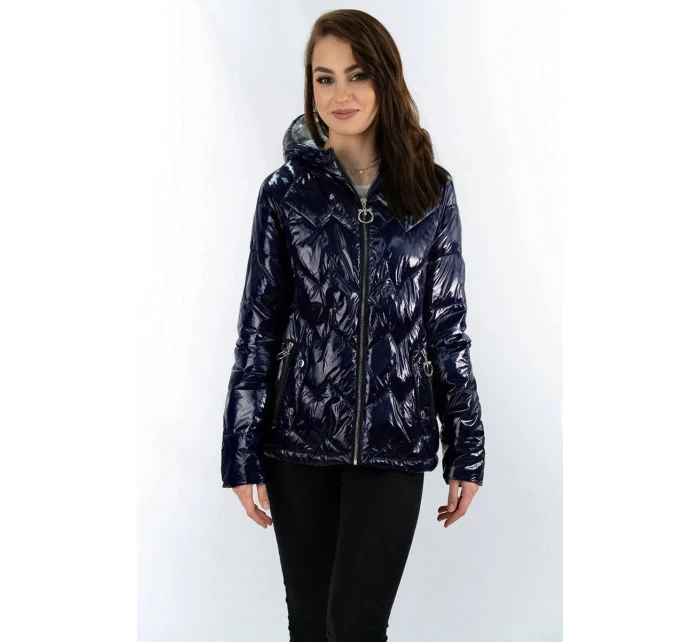 Tmavo modrá prešívaná dámska bunda s kapucňou (R9562) Tmavo modrá prešívaná dámska bunda s kapucňou (R9562)