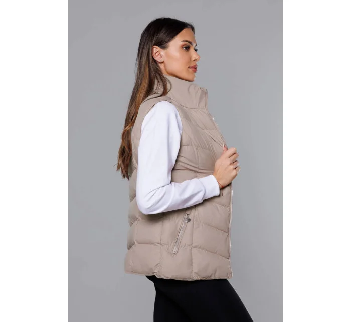 Tmavo béžová páperová dámska vesta (5M719-62) Tmavo béžová páperová dámska vesta (5M719-62)