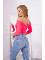 Halenka s výstřihem do V růžová neonová Halenka s výstřihem do V růžová neonová