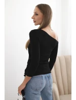 Dámska viskózna blúzka bez ramien s 3/4 rukávmi čierna Dámska viskózna blúzka bez ramien s 3/4 rukávmi čierna