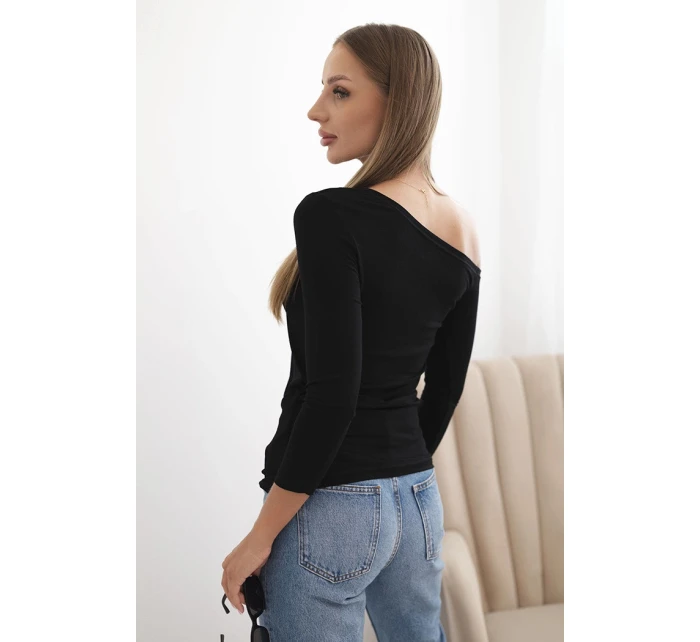 Dámska viskózna blúzka bez ramien s 3/4 rukávmi čierna Dámska viskózna blúzka bez ramien s 3/4 rukávmi čierna