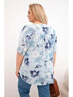 Dámská bavlněná halenka Plus Size s květinovým vzorem modrá