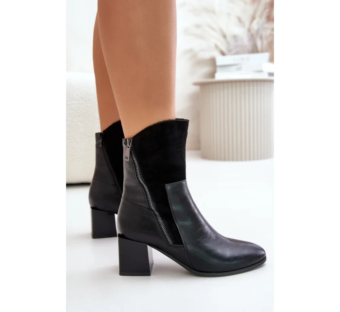 Zateplené dámské boty na podpatku černé model 21672311 - Boto