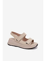 Kožené dámské sandály na platformě na suchý zip Béžové model 22136692 - EVENTO