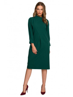 S318 Voľné šaty s vysokým golierom - zelené