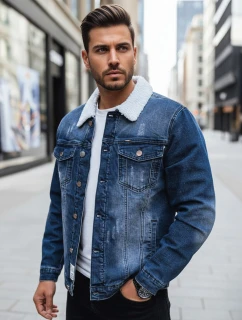 Pánská zateplená džínová bunda s ovčí kůží modrá model 21995193 - Dstreet