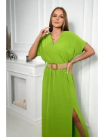 Dlhé šaty s ozdobným opaskom kiwi