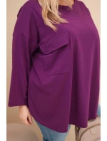 Dámská blůza Plus Size s bavlnou, s kapsou a ohrnutým rukávem tmavě fialová Dámská blůza Plus Size s bavlnou, s kapsou a ohrnutým rukávem tmavě fialová