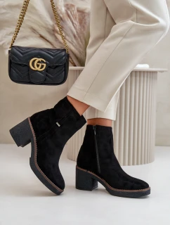 Dámské Botky Na Podpatku Zateplené Eko Semišové Černé model 21669122 - Boto