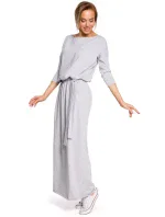 M435 Maxi bavlnené šaty s opaskom na zaväzovanie - čierne