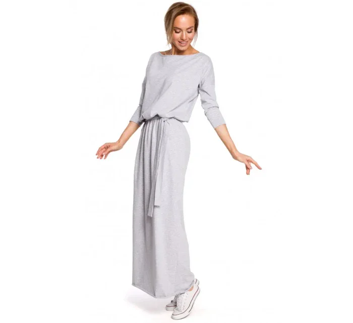 M435 Maxi bavlnené šaty s opaskom na zaväzovanie - čierne