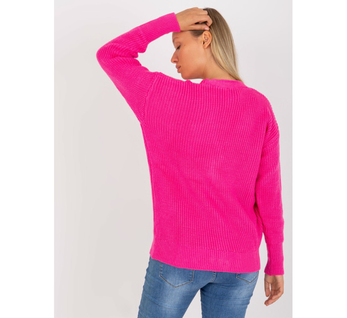 Fluo ružový sveter so zapínaním na gombíky RUE PARIS