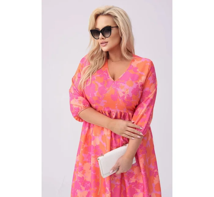 Letné kvetinové ružovo-oranžové šaty (8276)