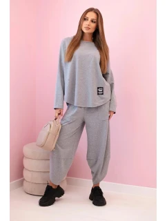 Bavlněná mikina kalhoty set šedá melanž