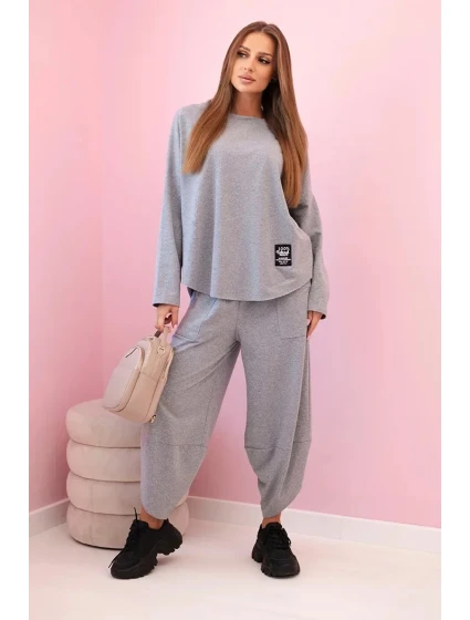 Bavlněná mikina kalhoty set šedá melanž