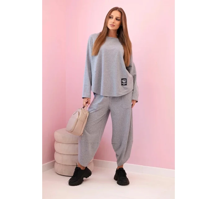 Bavlněná mikina kalhoty set šedá melanž