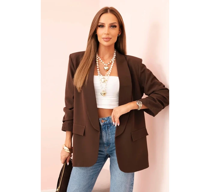 Elegantní sako s klopami hnědé