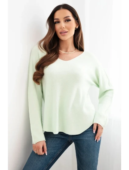 Dámský svetr z viskózy s výstřihem do V světle mátová