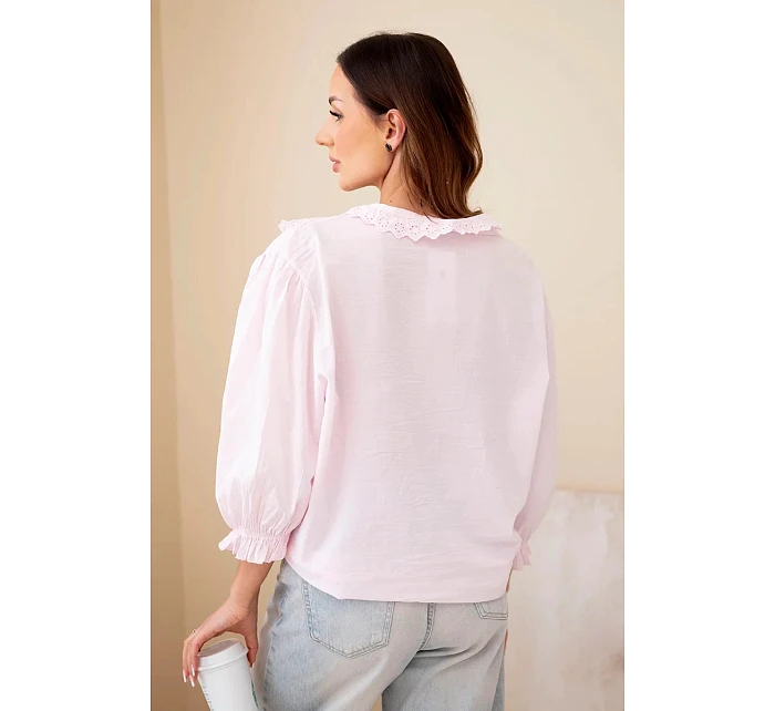 Dámske bavlnené tričko s čipkou a kravatami candy pink