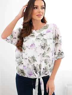 Dámská halenka s květinovým vzorem a vázáním dole khaki