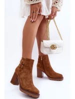 Zamszové Botky Na Podpatku Hnědé model 21632198 - Boto