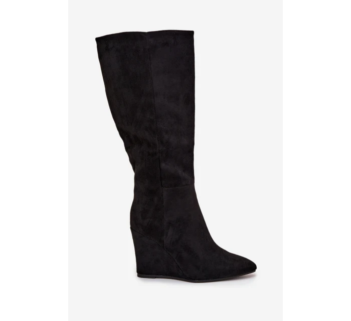 Ocieplane Kozaki Damskie Na Koturnie Czarne Rosina