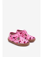 Dětské domácí pantofle Barefoot s červenými srdíčky na suchý zip Milami Růžové Talirae