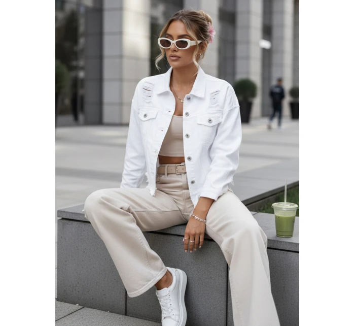 Dámska nadrozmerná džínsová bunda MOLI biela FashionStreet TY4131