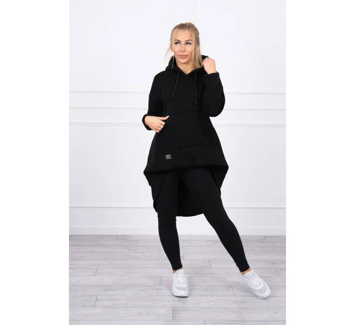 Zateplená mikina s dlouhými zády a kapucí černá
