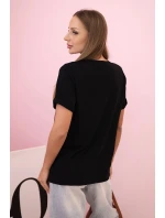 Dámská pruhovaná blůza s V výstřihem a krátkým rukávem béžová